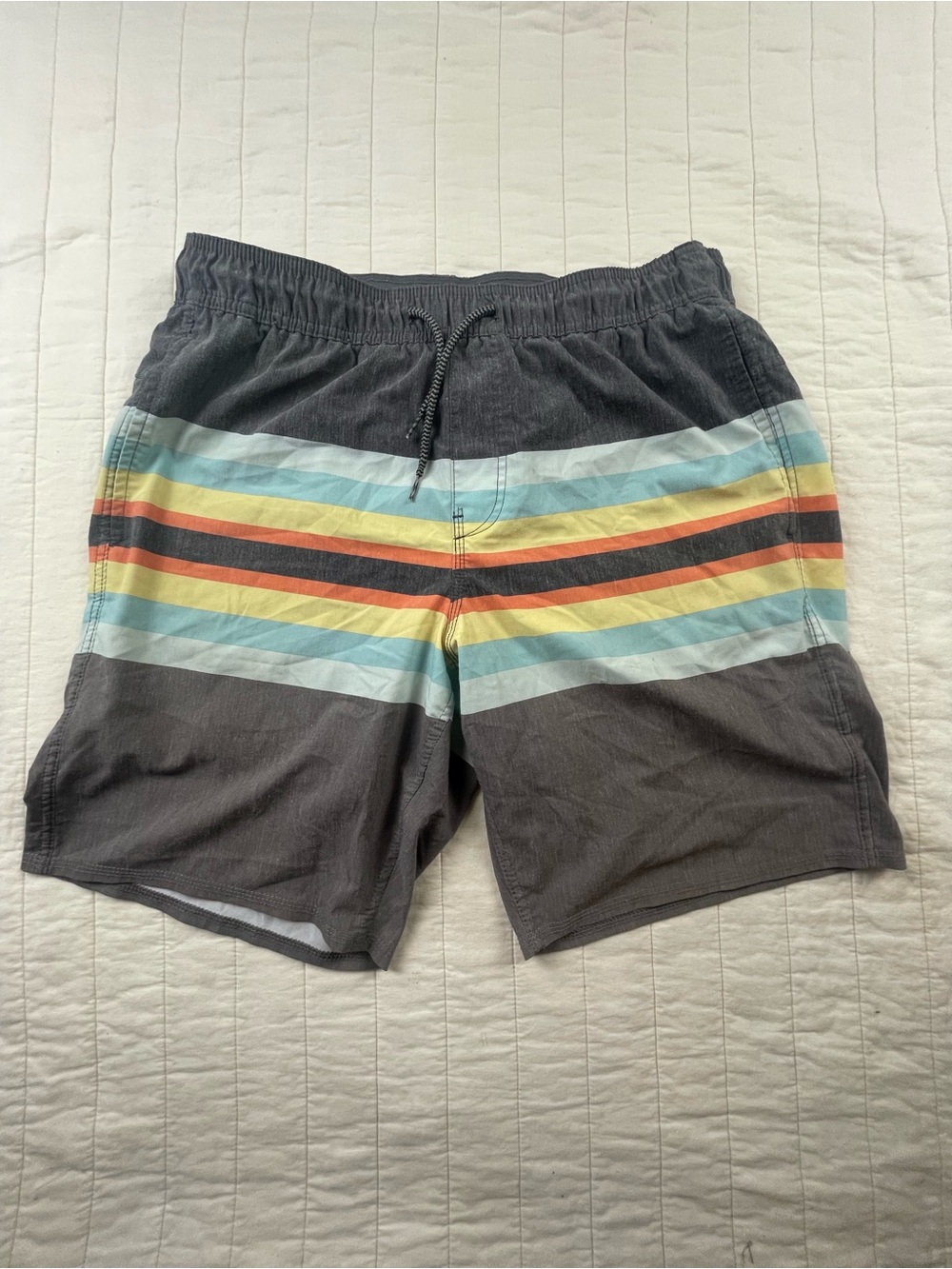 Hang Ten Gray Swim Trunks Stripes Underliner Shorts Large